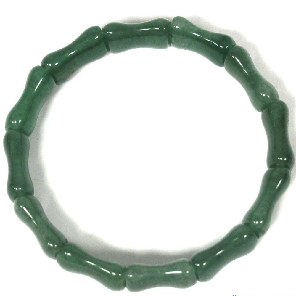 Jadeite Beaded Bracelet 2.25" Diameter Rectangular Bone Shaped Beads Stretch 7